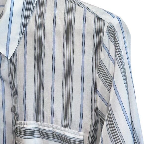 Express The City Shirt Size M White Black Blue Striped Long‎ Sleeve Button Up - Picture 3 of 13